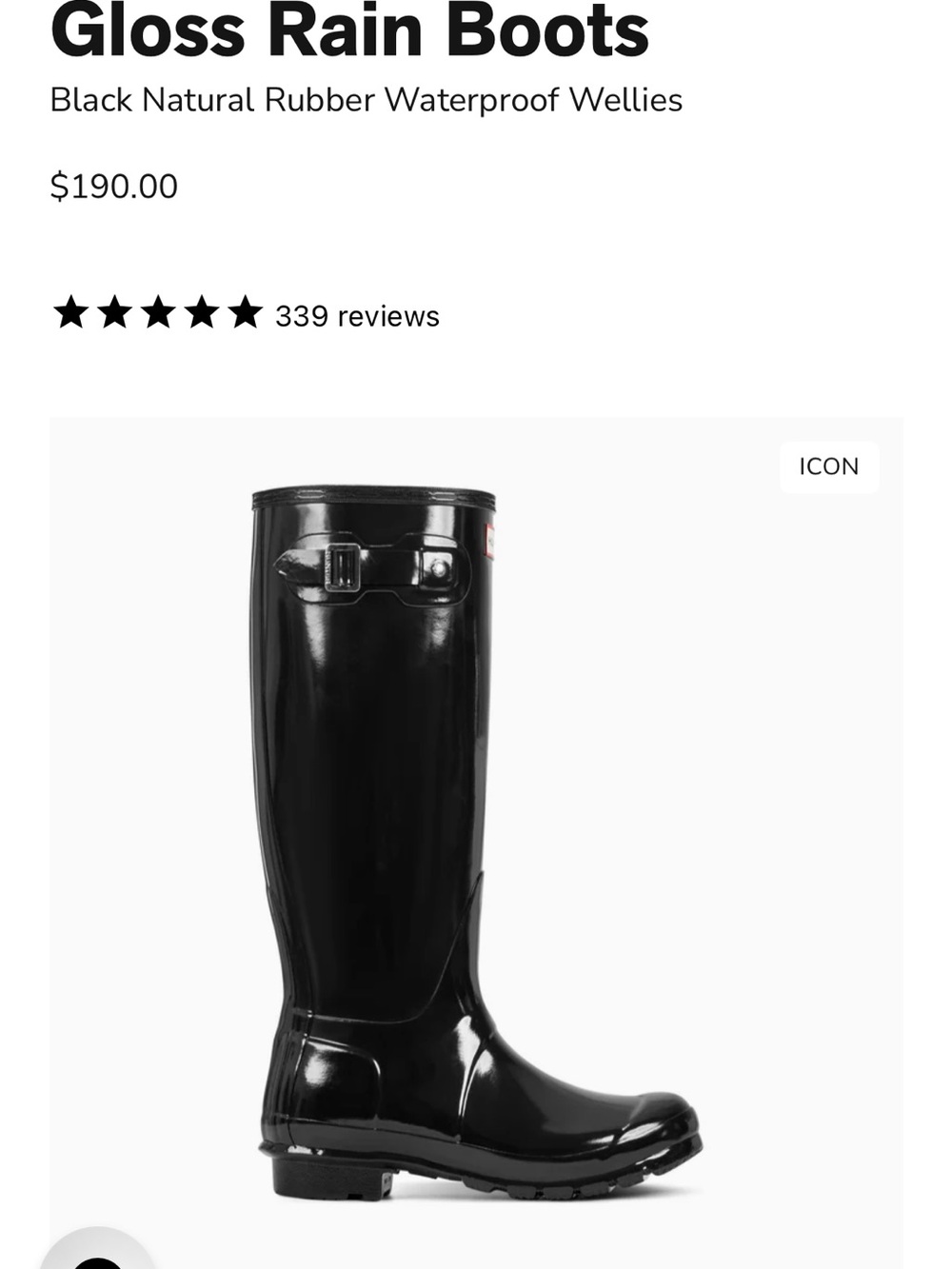 Hunter Black Gloss Knee-High Rain Boots